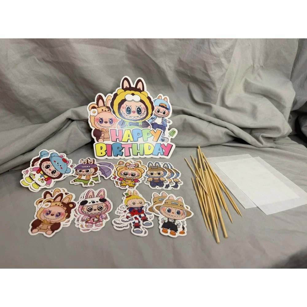 Labubu The Monsters Happy Birthday Cake Topper Set Pop Mart Inspired Decor
